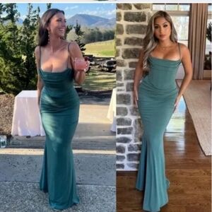 Milena forest green maxi corset dress